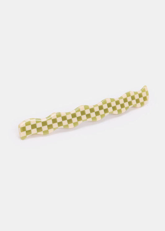 Chunks - Skinny Wave Barrette - Olive Check -