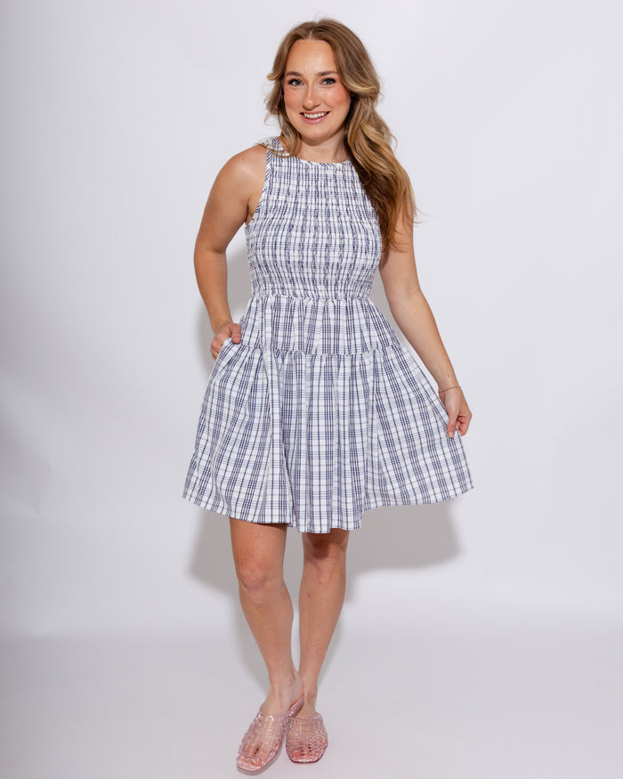 Smocked Plaid Mini Dress
