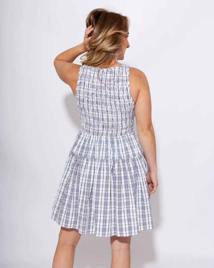 Smocked Plaid Mini Dress