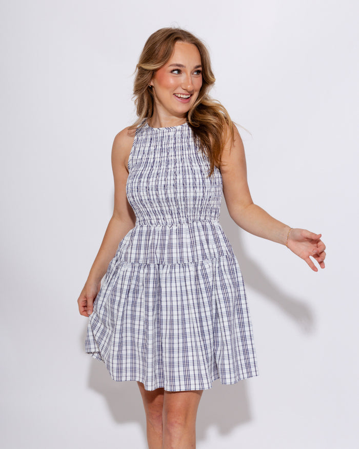 Smocked Plaid Mini Dress