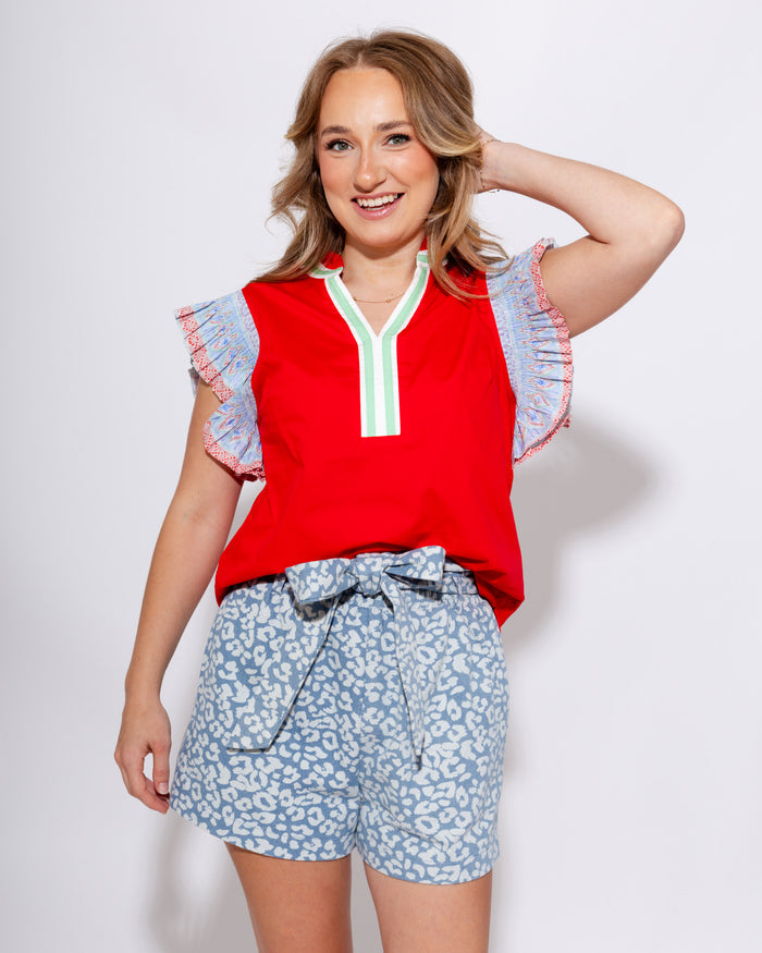 Smocked Shoulder Ruffle Top