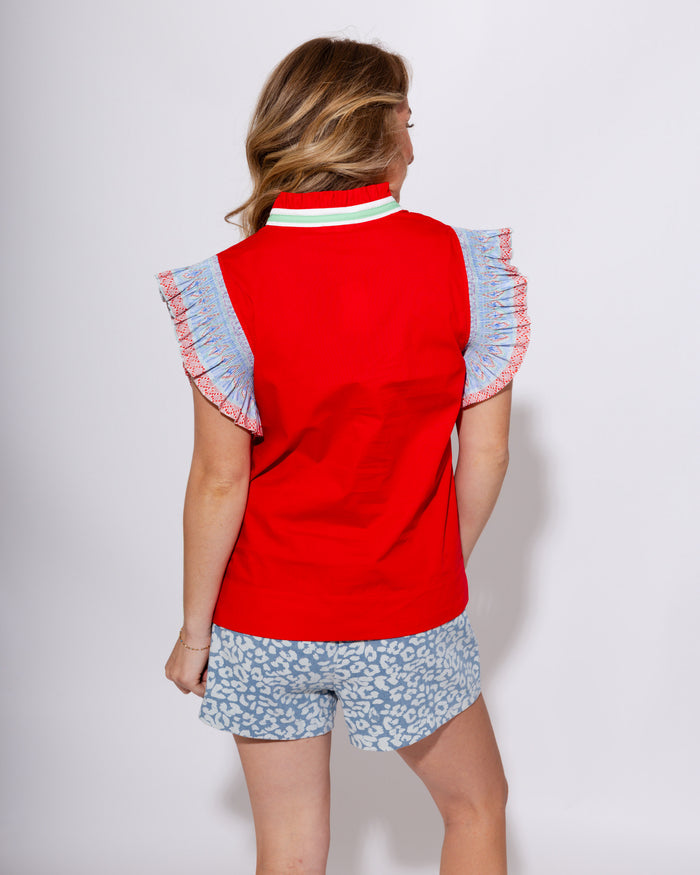 Smocked Shoulder Ruffle Top