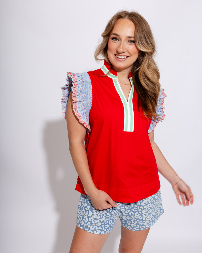 Smocked Shoulder Ruffle Top