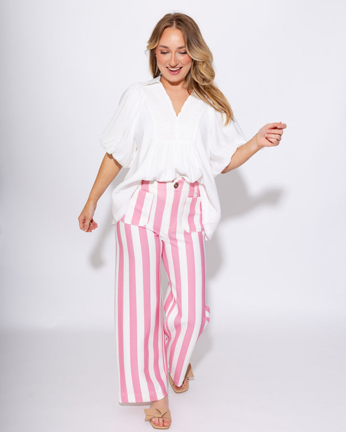 Smocked V-Neck Puff Sleeve Top