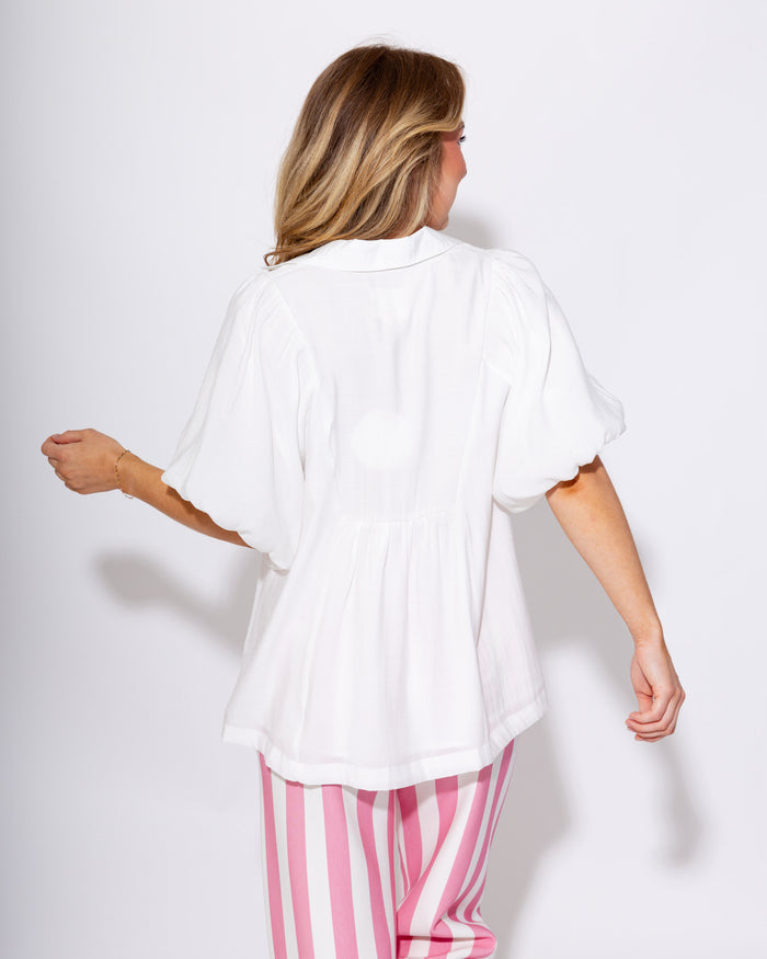 Smocked V-Neck Puff Sleeve Top