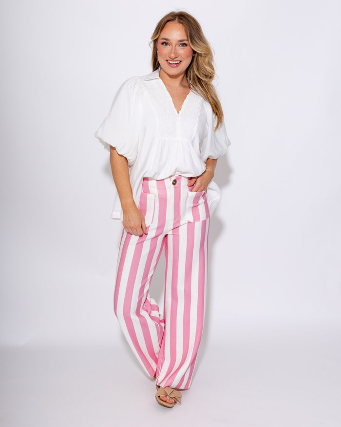Smocked V-Neck Puff Sleeve Top