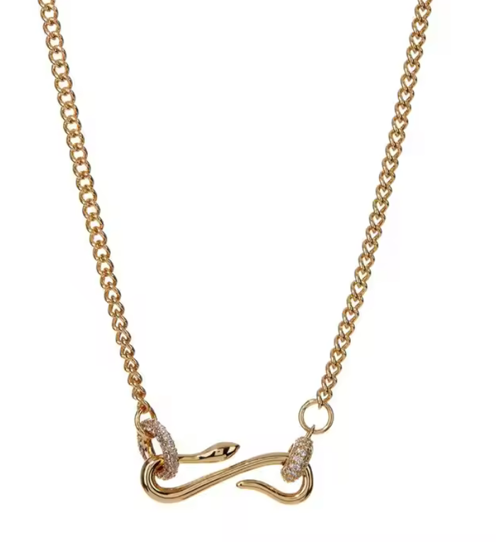 Snake Pendant Pavé Charm Necklace