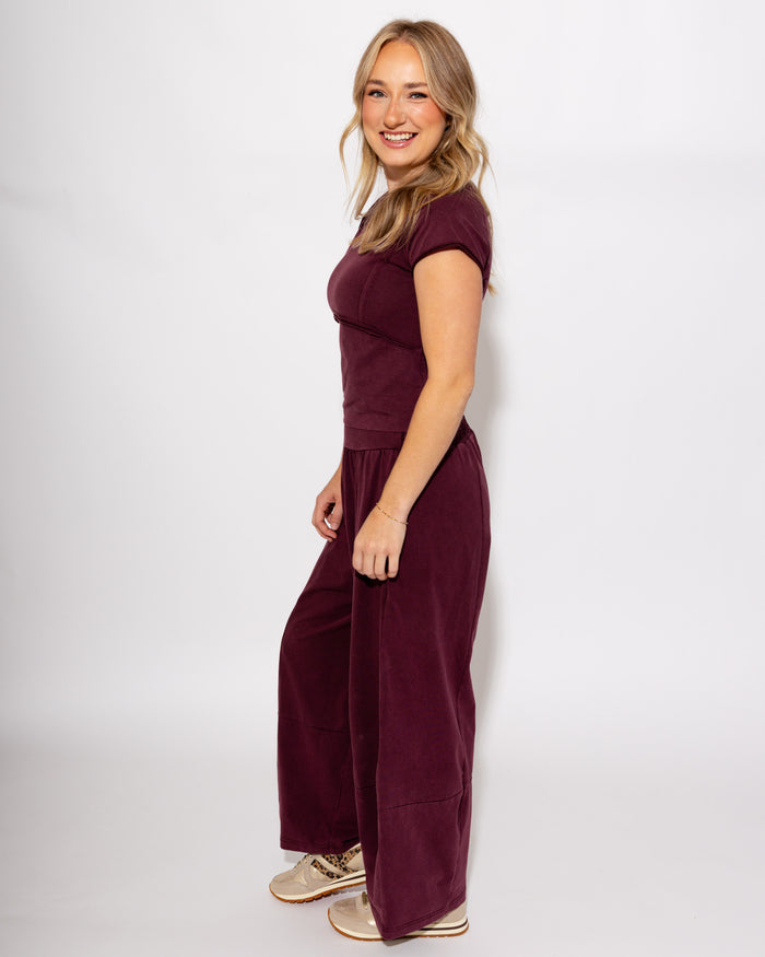 Soft Mineral Wash Cropped T-Shirt in Red Bean