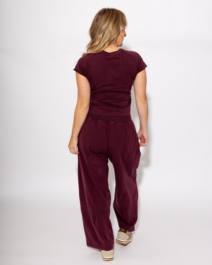 Soft Mineral Wash Cropped T-Shirt in Red Bean