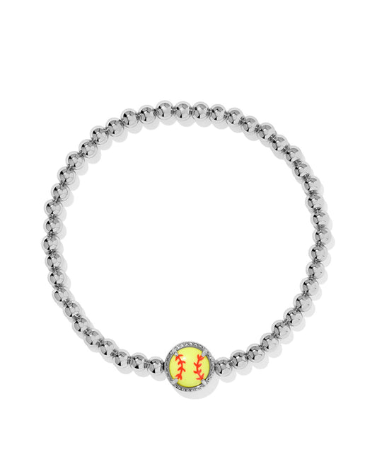 Softball Stretch Bracelet Silver Chartreuse Magnesite