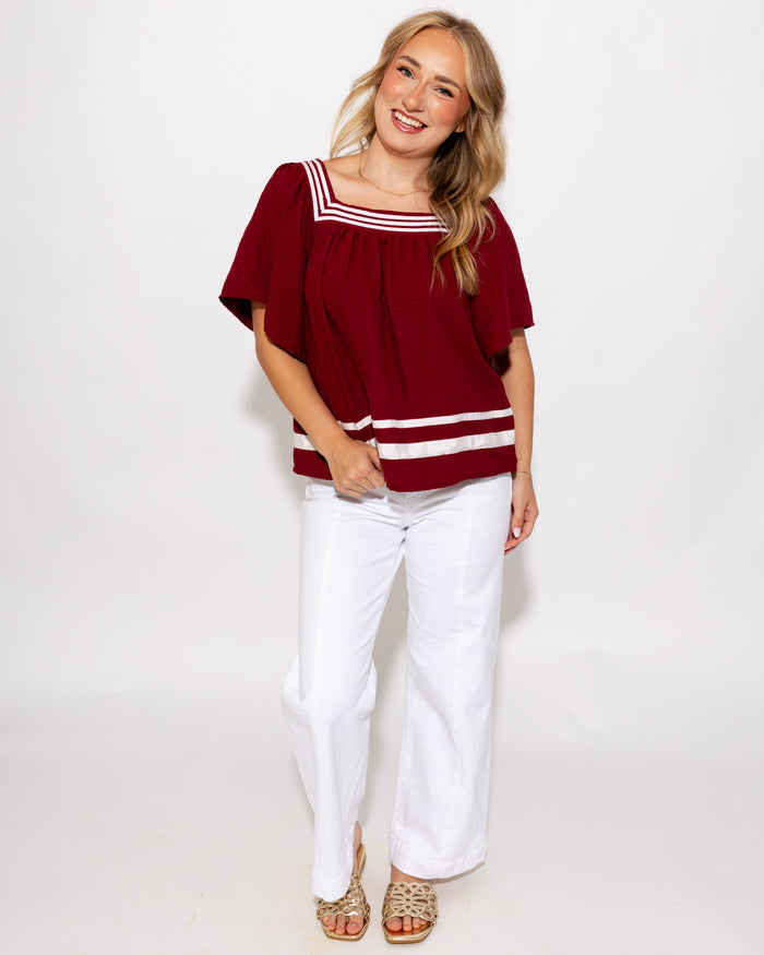 Square Neck Flare Sleeve Top