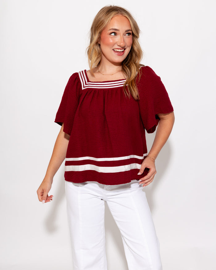 Square Neck Flare Sleeve Top