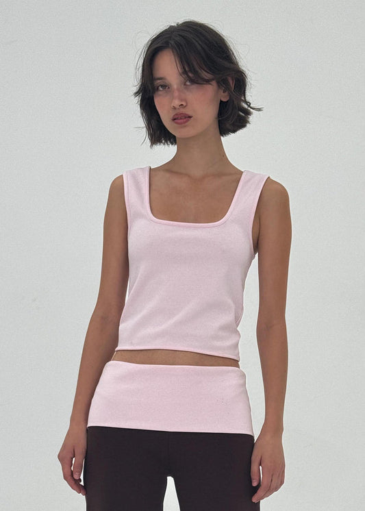 Find Me Now - Square Neck Ponte Tank Top - Strawberry Cream -
