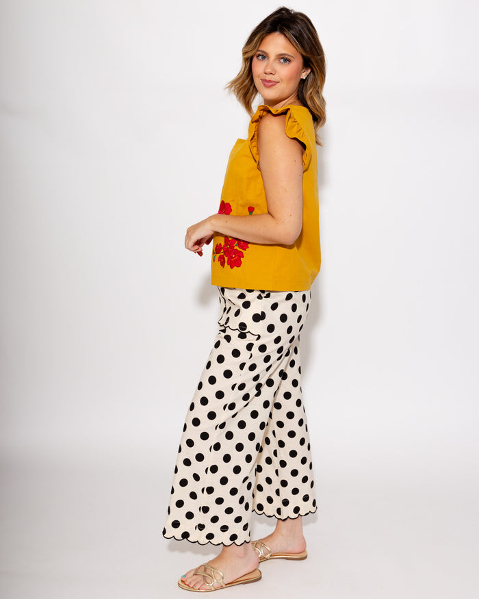 Square Neck Red Bloom Embroidery Top
