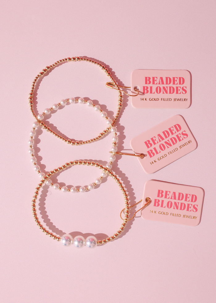 Stack of 3: Dainty ILY, Isla Pearl, Mini Luci Bracelet