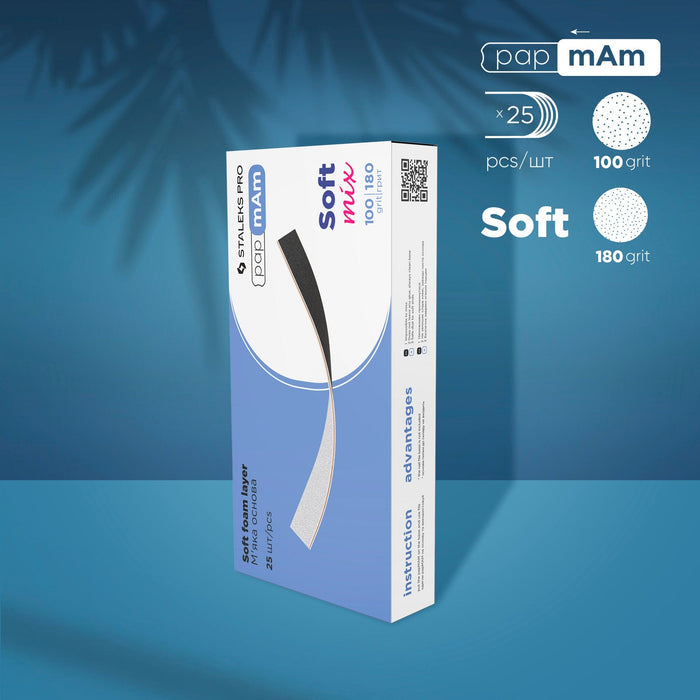 Staleks Disposable double-sided files papmAm Mix (100/180 grit, soft foam layer, 25 pcs) Nail file Staleks