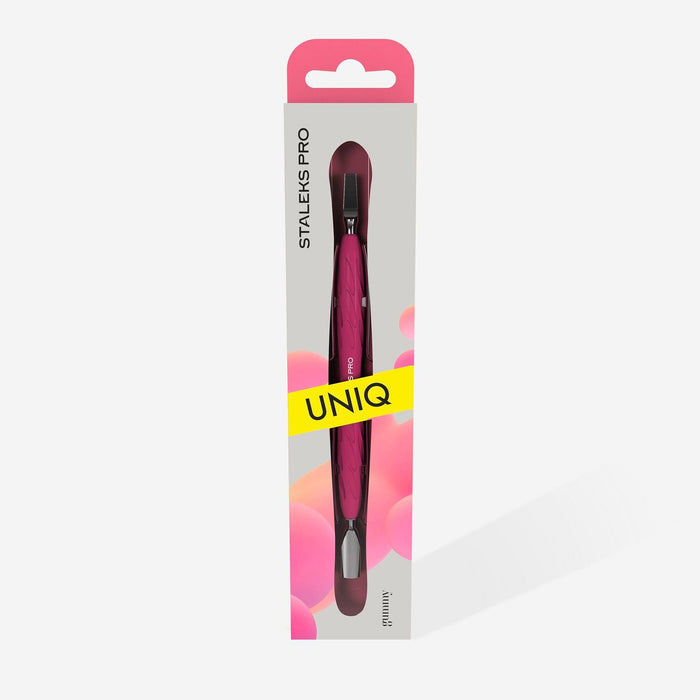 Staleks Manicure pusher with silicone handle “Gummy” UNIQ 10 TYPE 5 (narrow rounded pusher + wide blade) Cuticle Pusher Staleks