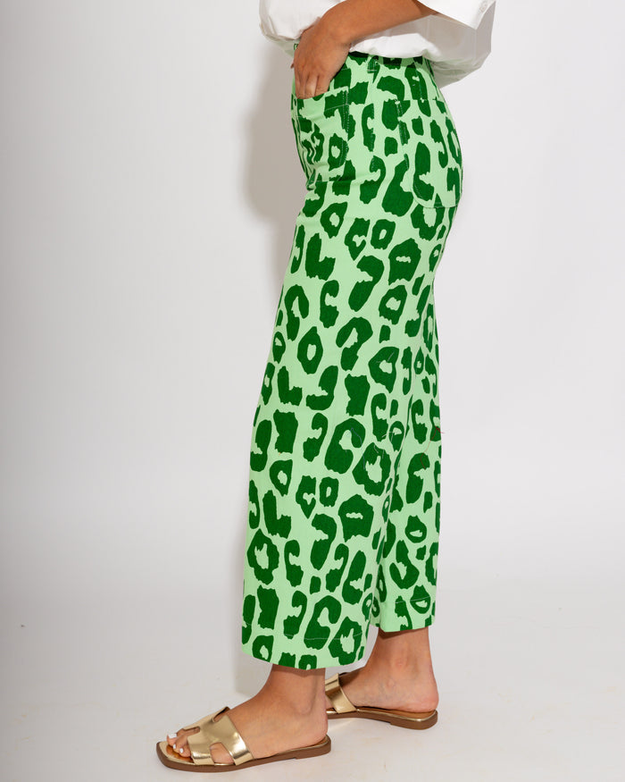 Standout Cropped Leopard Pants in Green