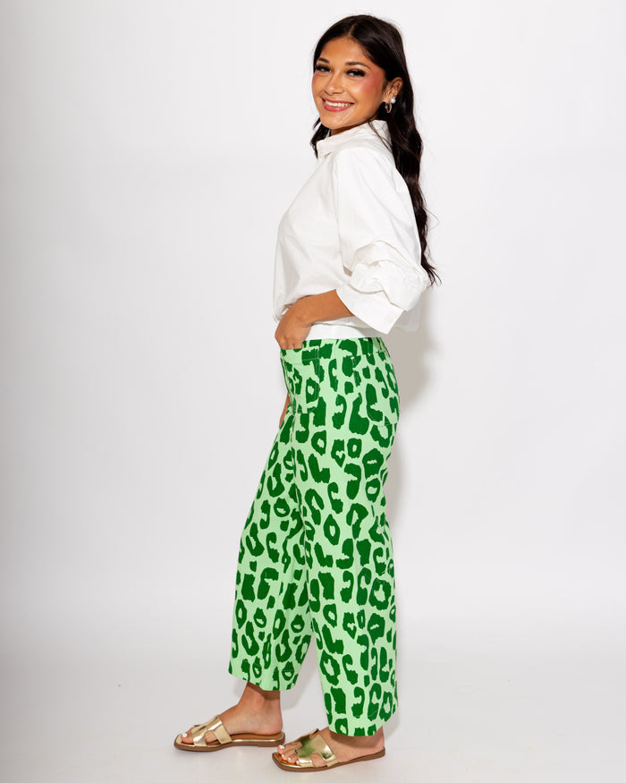 Standout Cropped Leopard Pants in Green