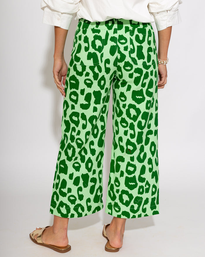 Standout Cropped Leopard Pants in Green