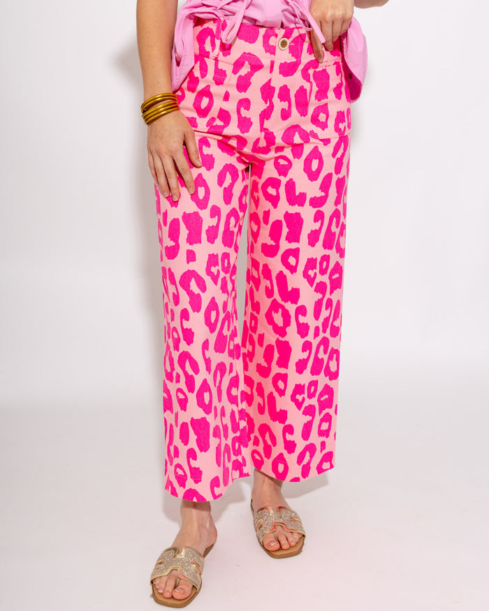 Standout Cropped Leopard Pants in Pink