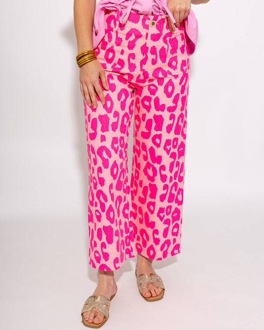 Standout Cropped Leopard Pants in Pink
