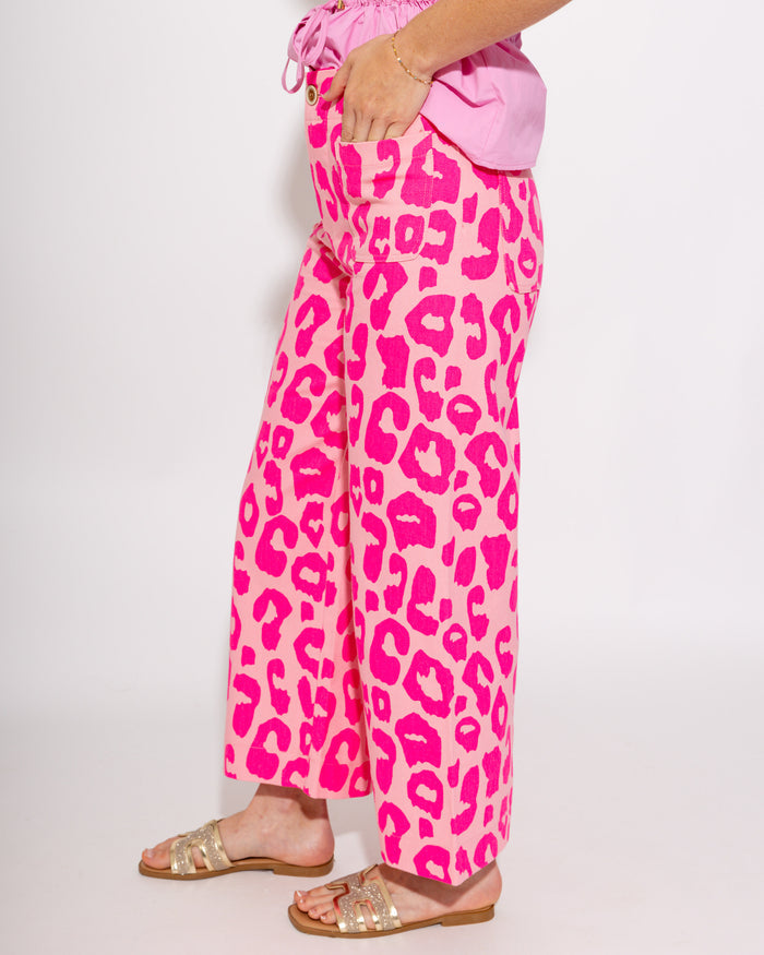 Standout Cropped Leopard Pants in Pink