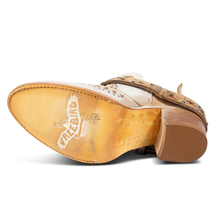 Leather sole imprinted with FREEBIRD on women's Stardom beige bootie