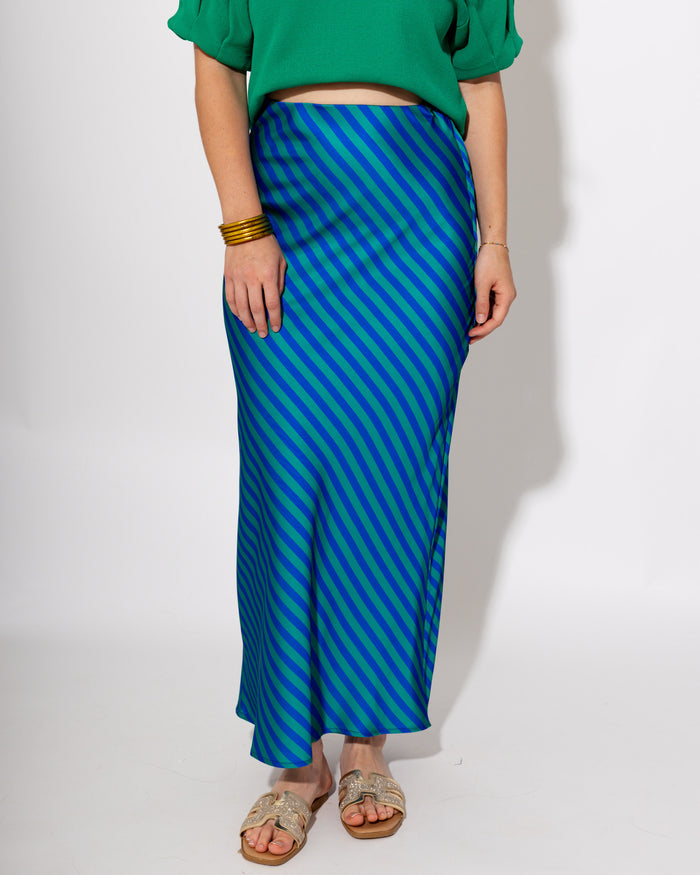 Statement Stripe Midi Skirt in Blue/Green
