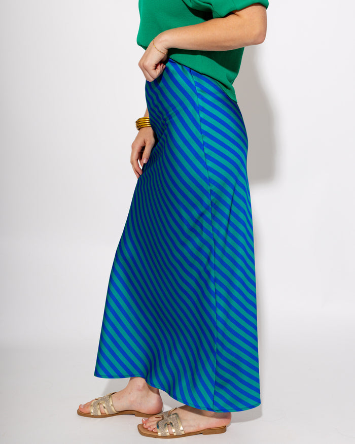 Statement Stripe Midi Skirt in Blue/Green