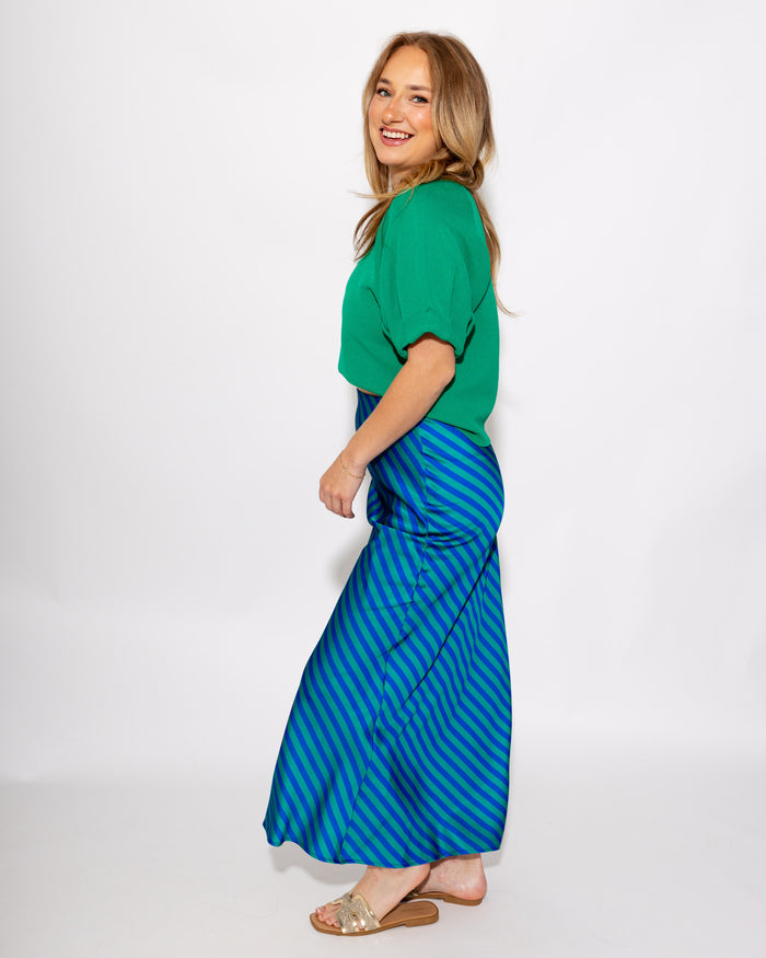 Statement Stripe Midi Skirt in Blue/Green