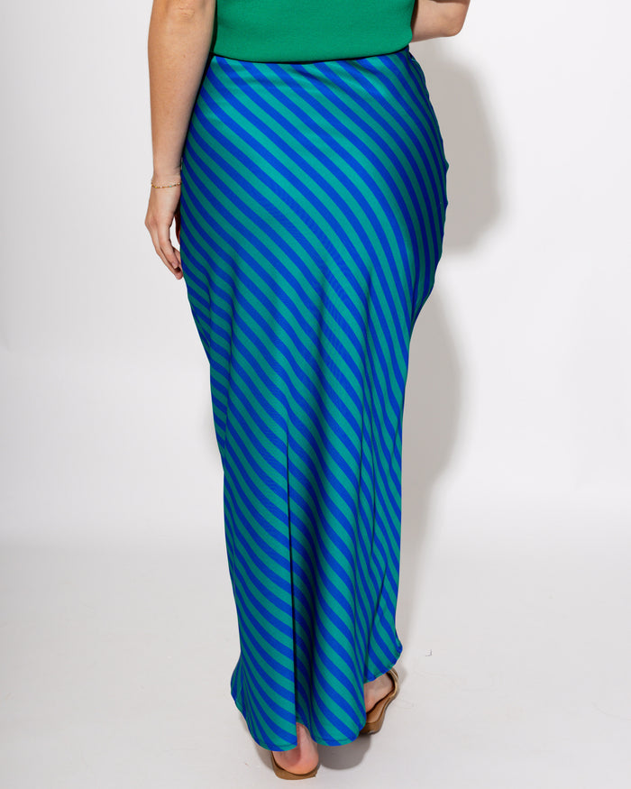 Statement Stripe Midi Skirt in Blue/Green