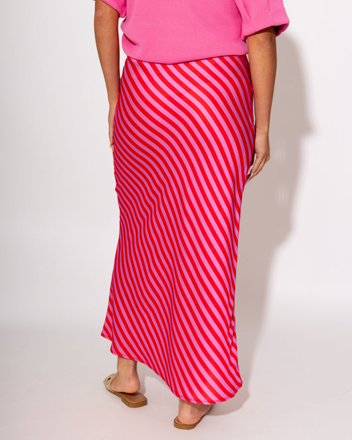 Statement Stripe Midi Skirt in Red/Pink
