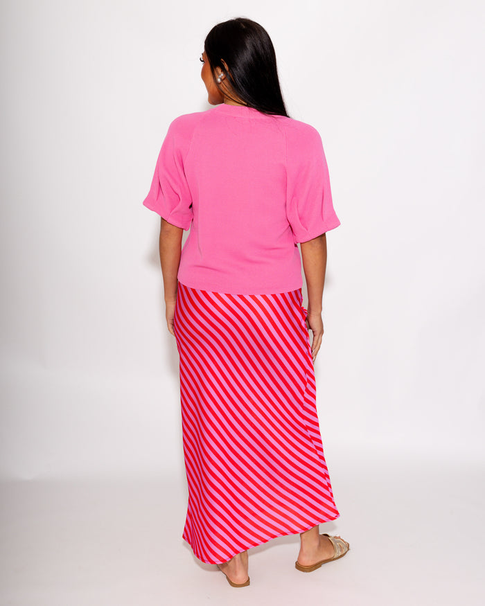 Statement Stripe Midi Skirt in Red/Pink