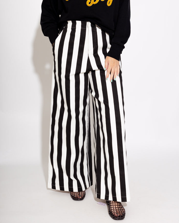 Statement Stripe Wide Leg Pants in Black