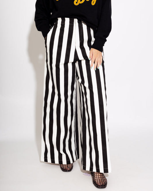 Statement Stripe Wide Leg Pants in Black