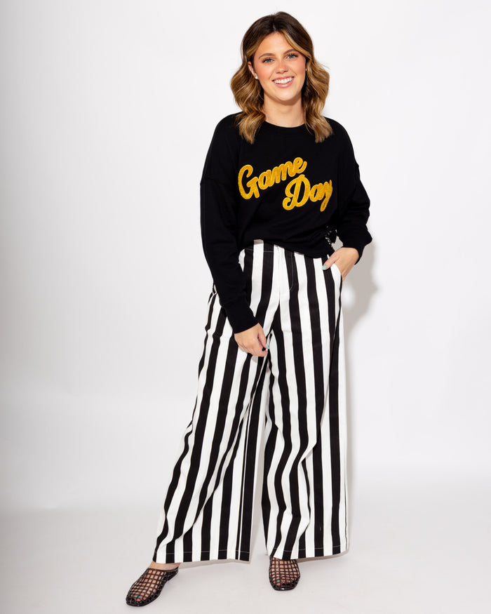 Statement Stripe Wide Leg Pants in Black