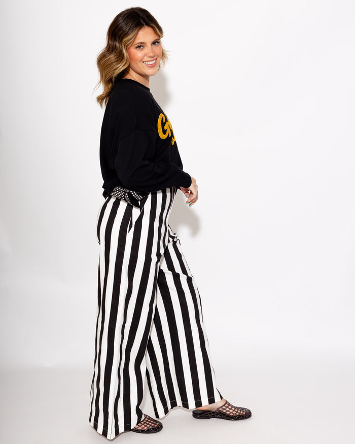 Statement Stripe Wide Leg Pants in Black