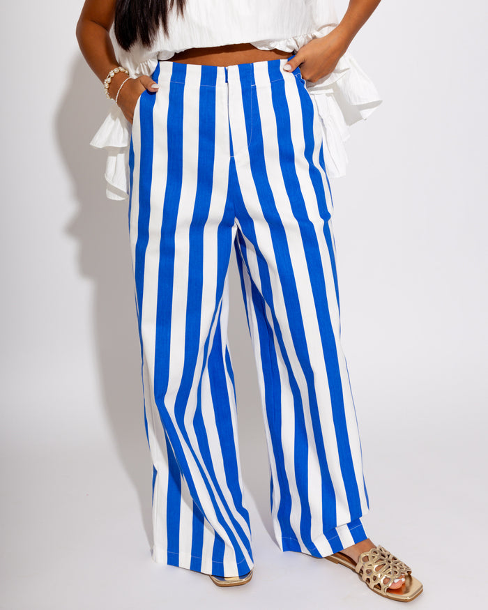 Statement Stripe Wide Leg Pants in Blue