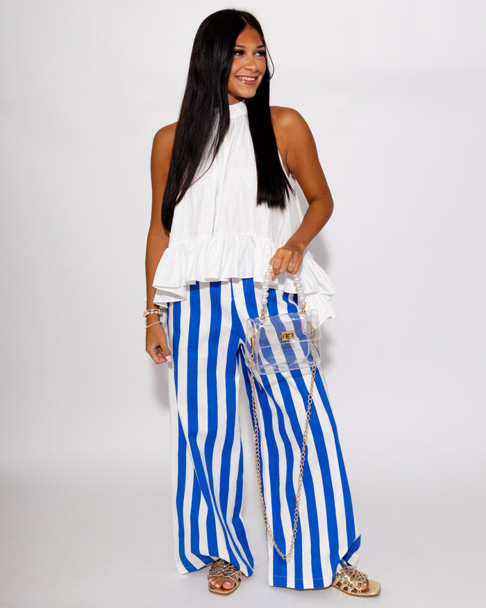Statement Stripe Wide Leg Pants in Blue