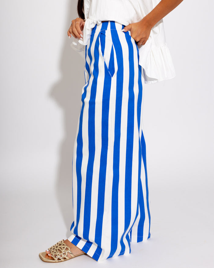 Statement Stripe Wide Leg Pants in Blue