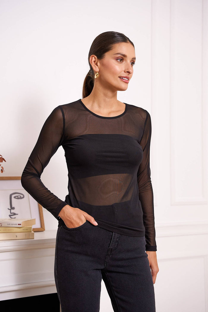 Stretch mesh top - Taupe