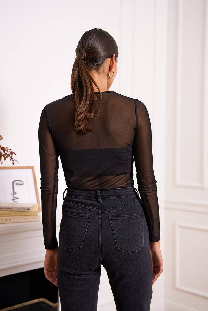 Stretch mesh top - Taupe
