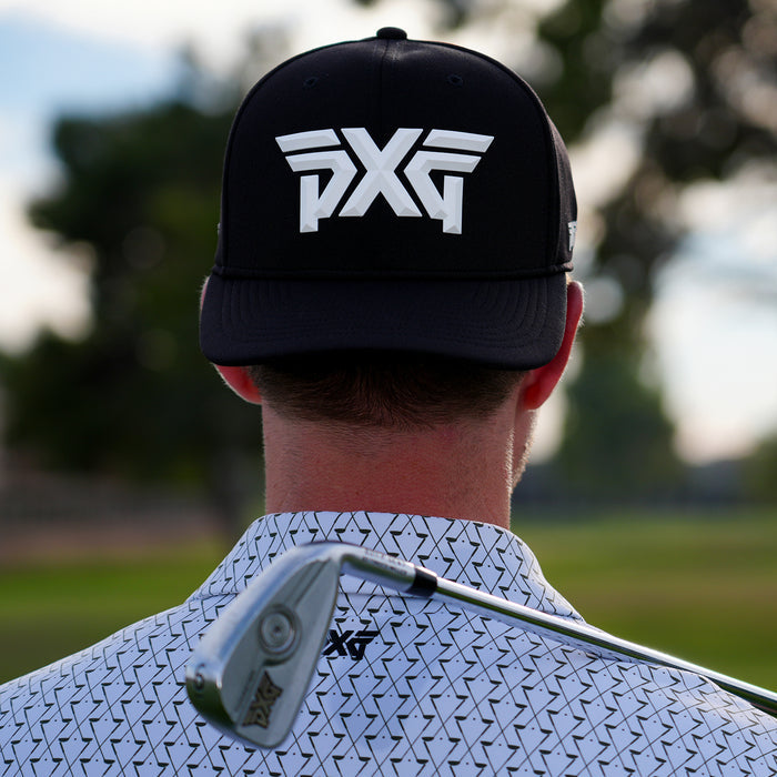 Stretch Snapback Hat in Black, back view