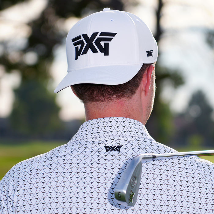 Stretch Snapback Hat in White, back view