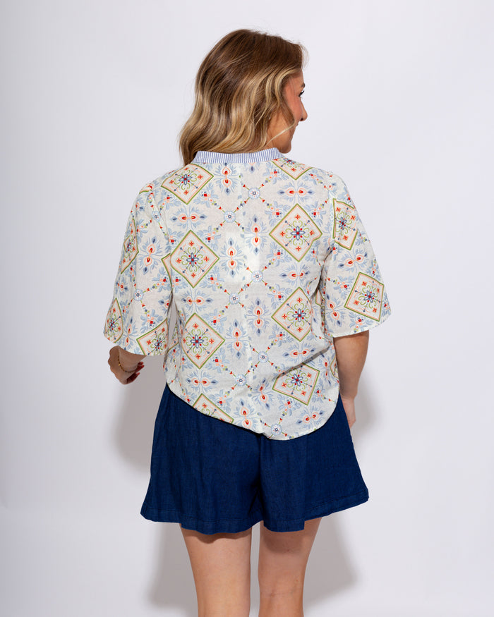 Stripe Contrast Embroidered Floral Top