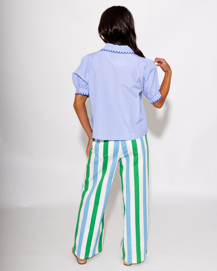 Stripe Scallop Detail Button Up Top