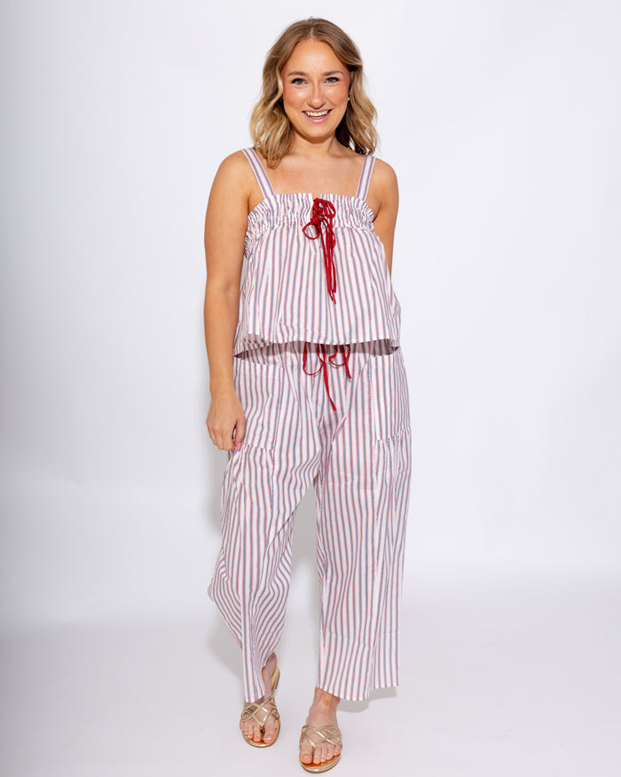 Stripe Tie Front Tank & Pant Set