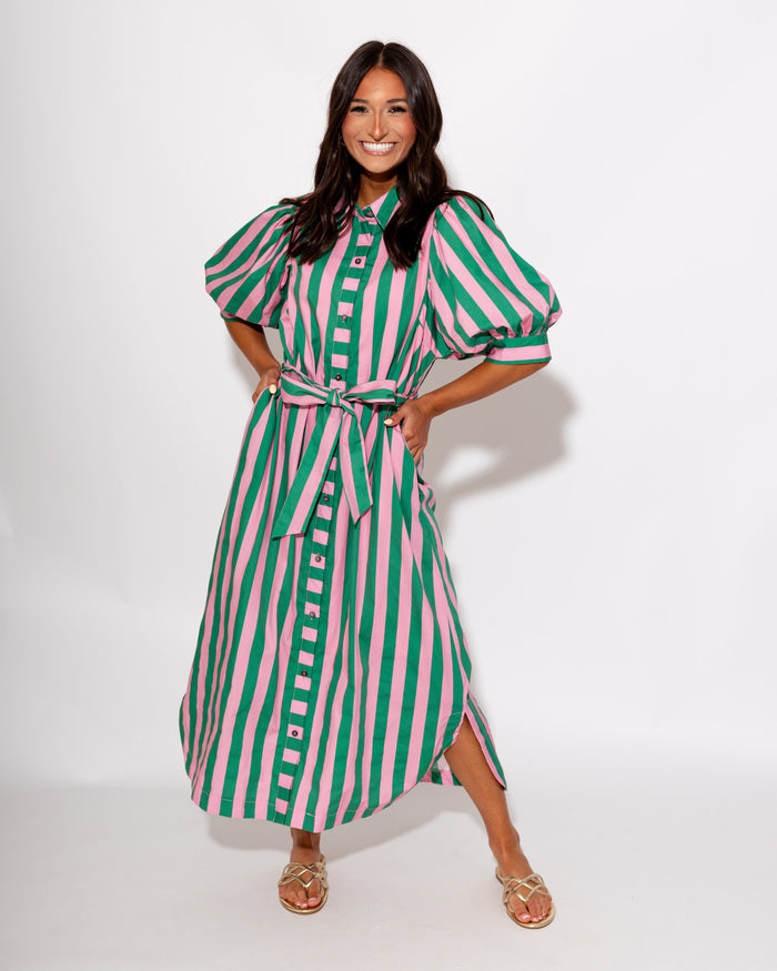 Stripe Tie Waist Midi Dress