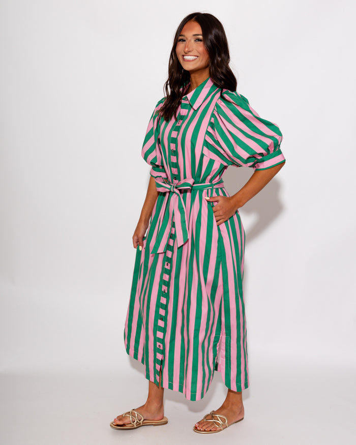 Stripe Tie Waist Midi Dress